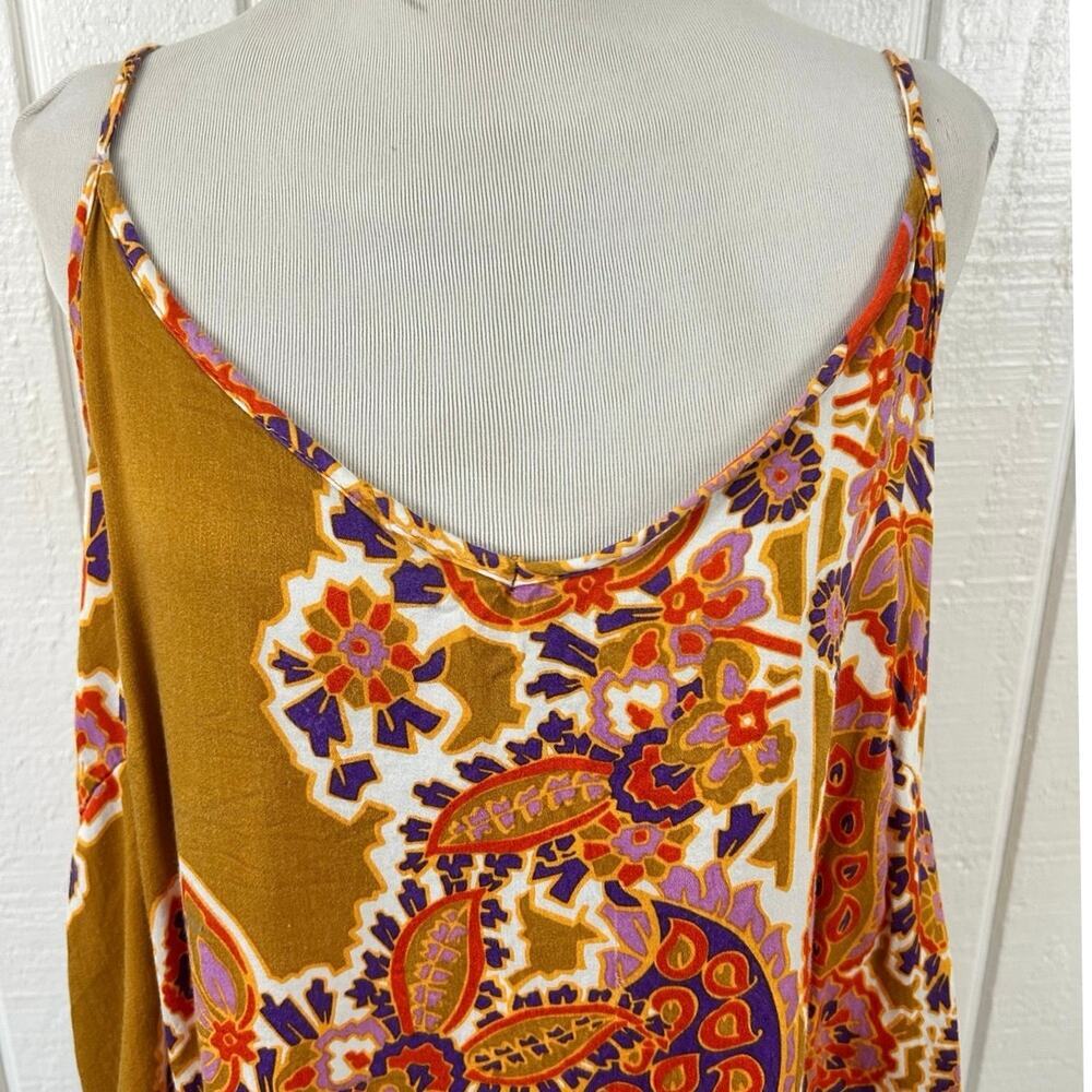 Rachel Zoe Paisley Print Rayon Cami Tank Top Mustard Purple Boho Women’s L - Picture 3 of 7